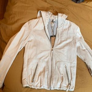 Mauritius white leather jacket with hood size small regular fit